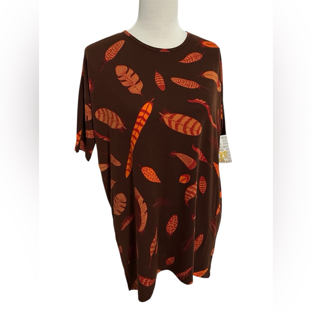 New LuLaRoe XXS Brown Irma with Orange Feathers Vintage
